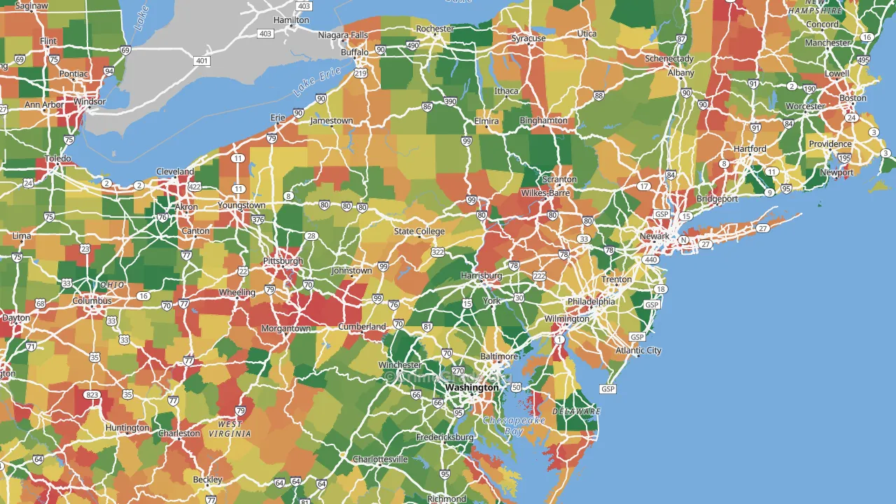 Pennsylvania Map of Vandalism Rates