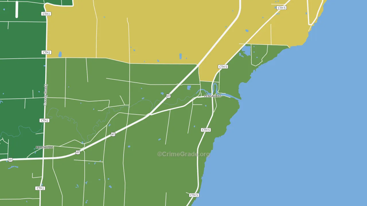Pensaukee, WI Map of Vandalism Rates