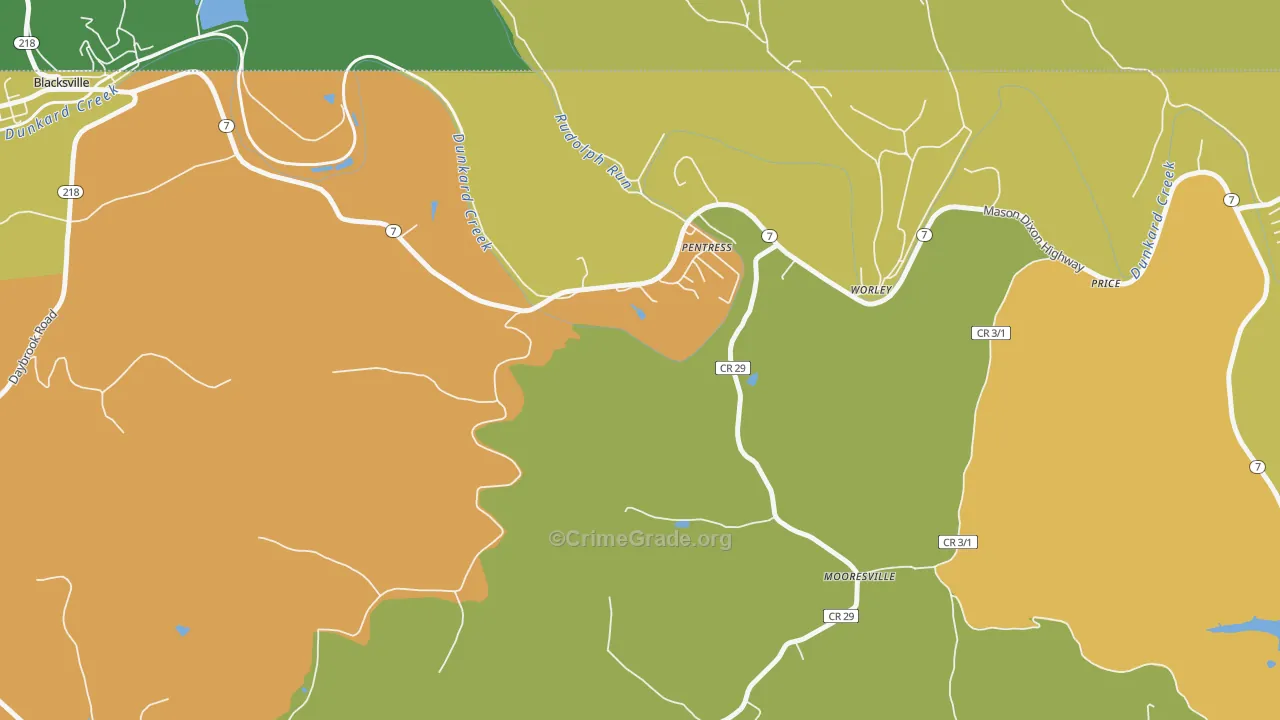 Pentress, WV Map of Vandalism Rates
