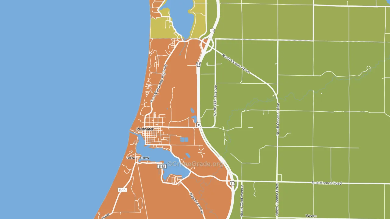 Pentwater, MI Map of Vandalism Rates