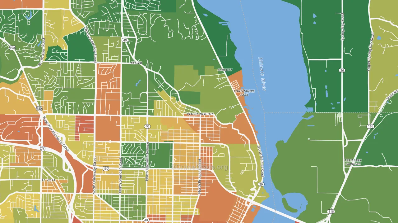 Peoria Heights, IL Map of Vandalism Rates