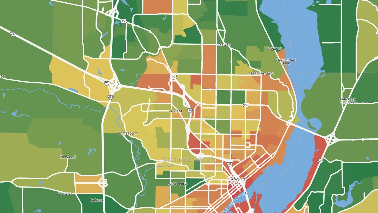 Peoria, IL Map of Vandalism Rates