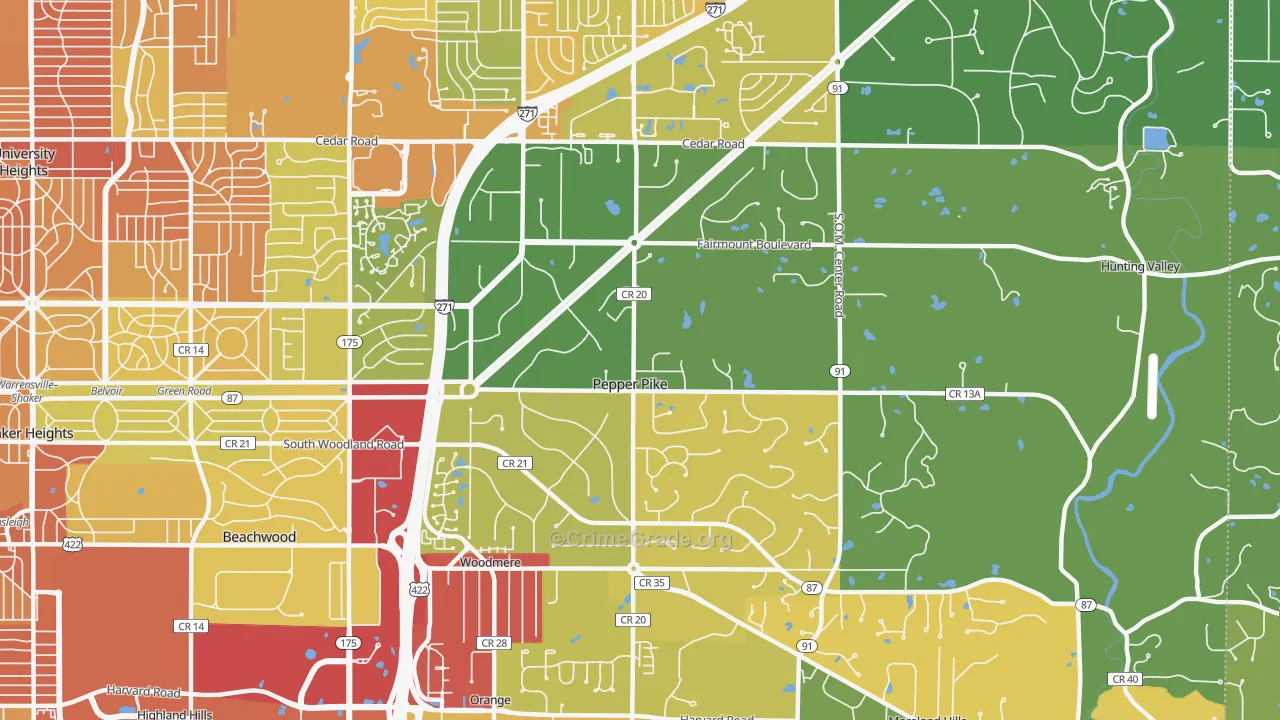 Pepper Pike, OH Map of Vandalism Rates