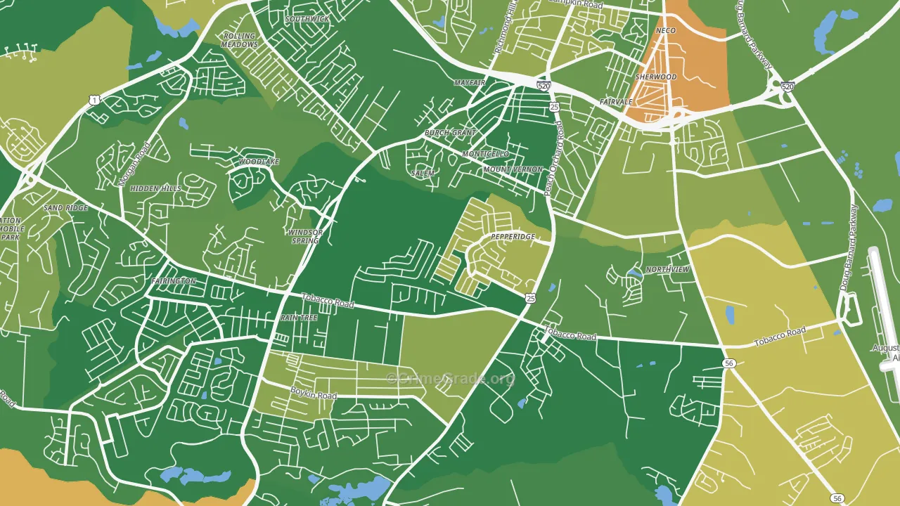 Pepperidge, Augusta, GA Map of Vandalism Rates