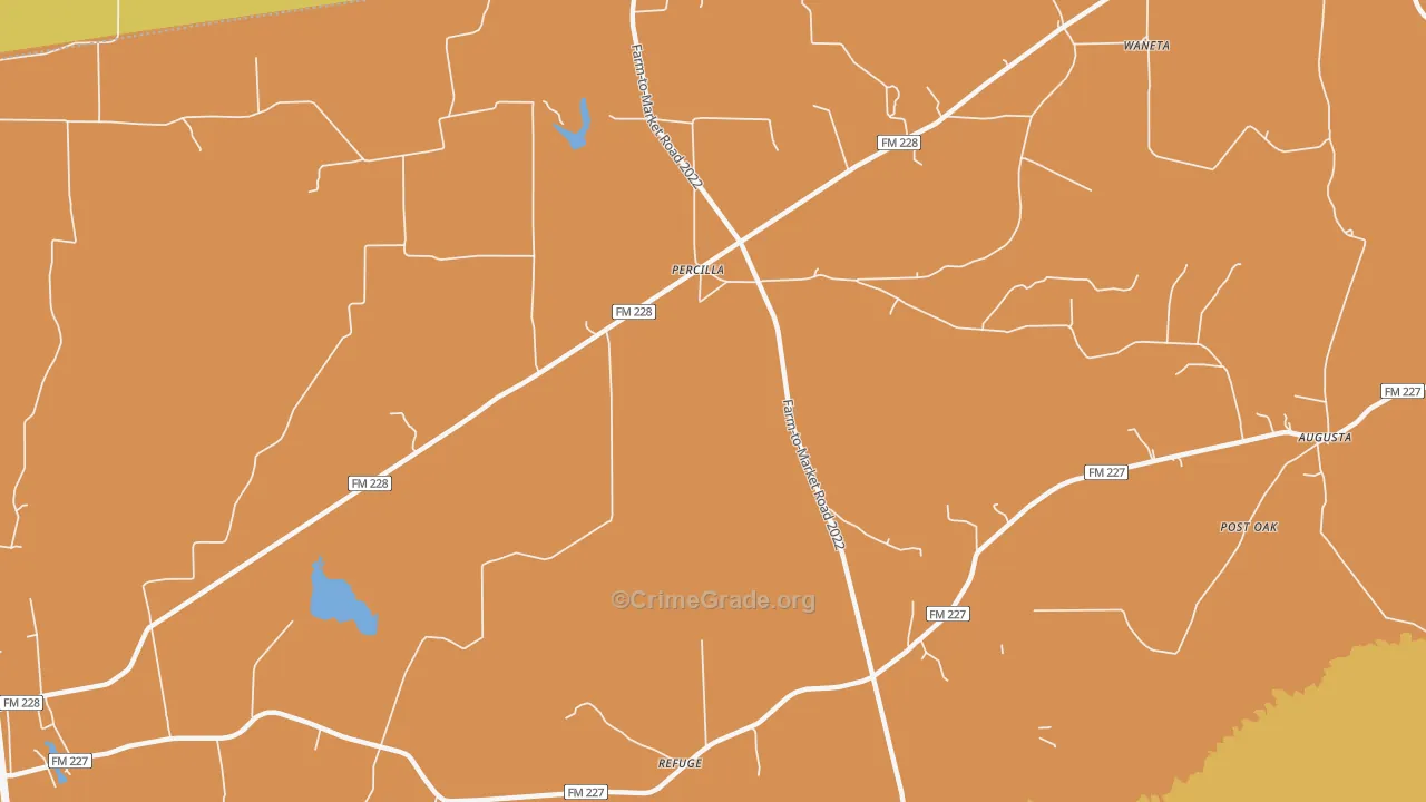 Percilla, TX Map of Vandalism Rates