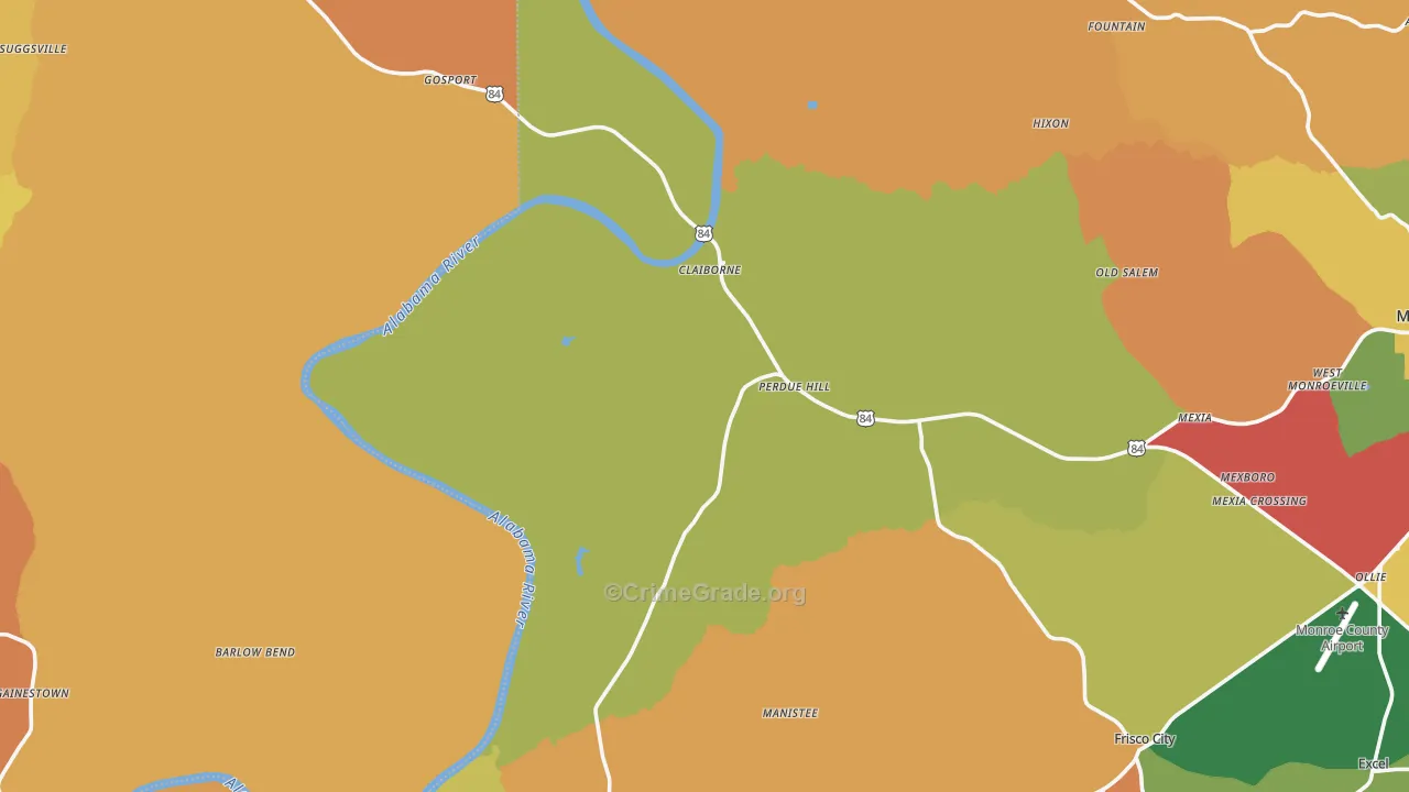 Perdue Hill, AL Map of Vandalism Rates
