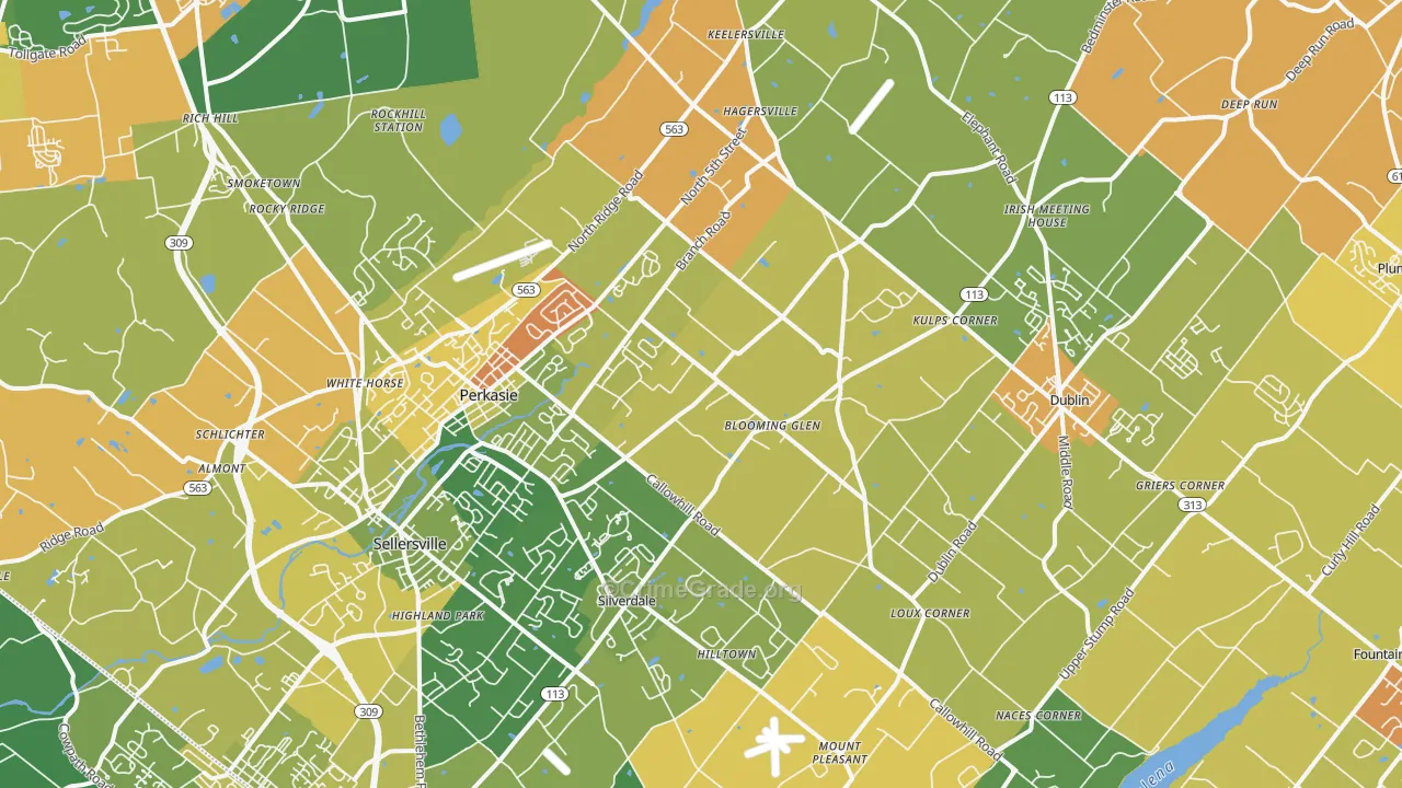 Perkasie, PA Map of Vandalism Rates