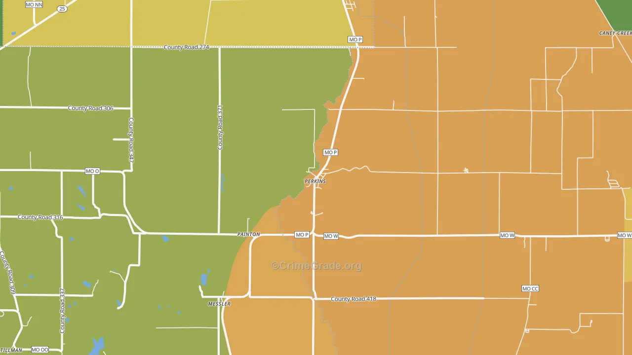 Perkins, MO Map of Vandalism Rates