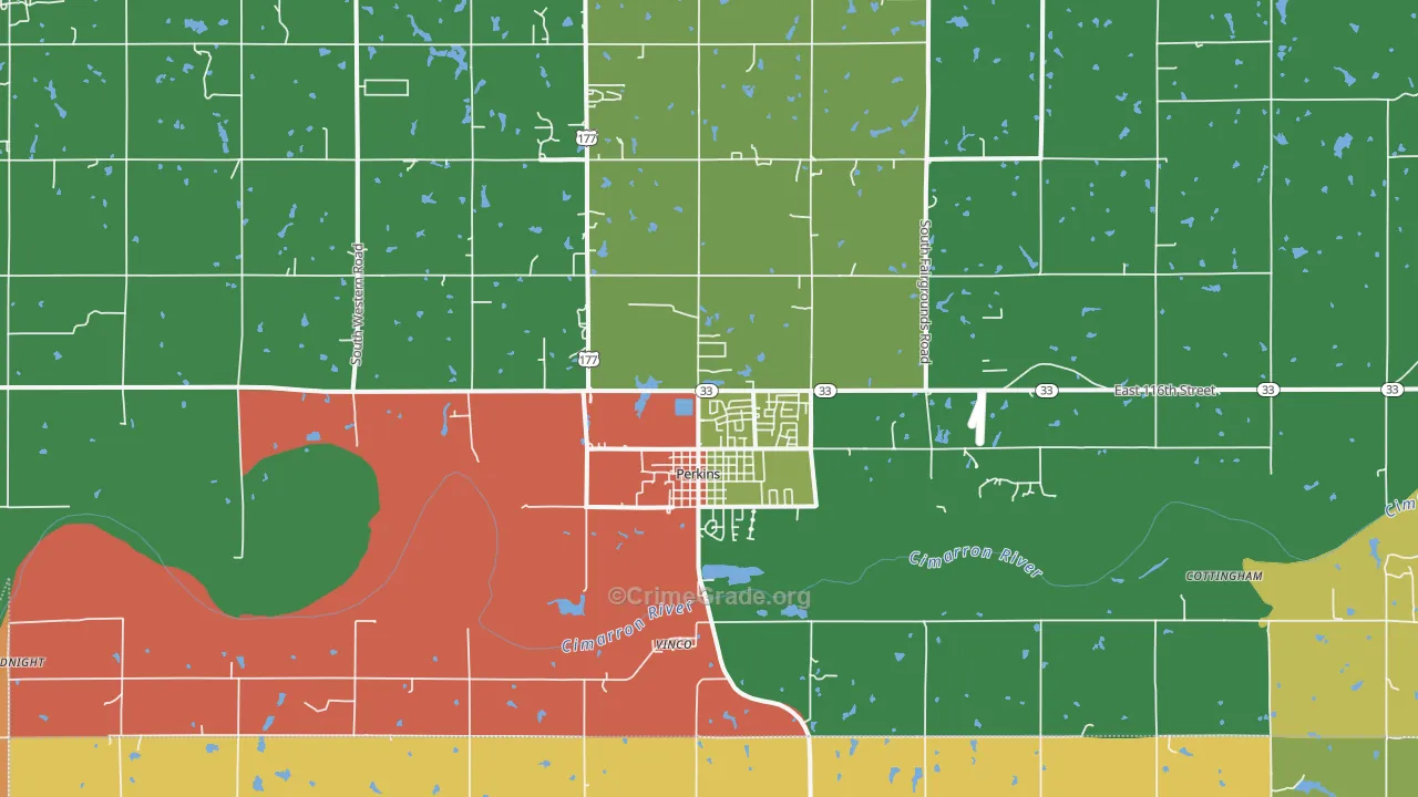 Perkins, OK Map of Vandalism Rates