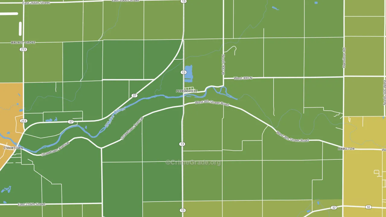 Perkinsville, IN Map of Vandalism Rates