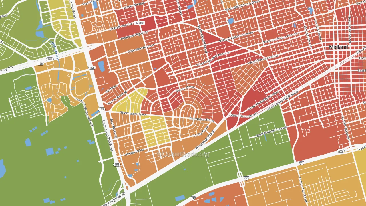 Permian Estates, Midland, TX Map of Vandalism Rates