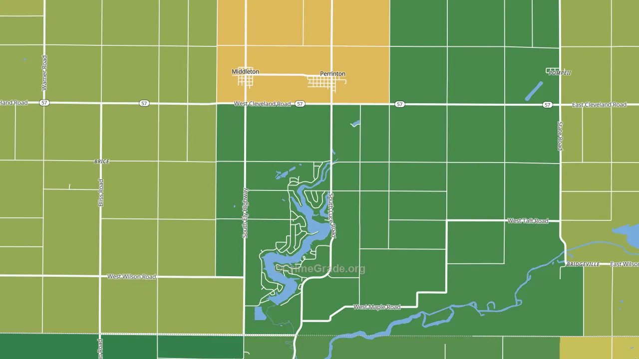 Perrinton, MI Map of Vandalism Rates