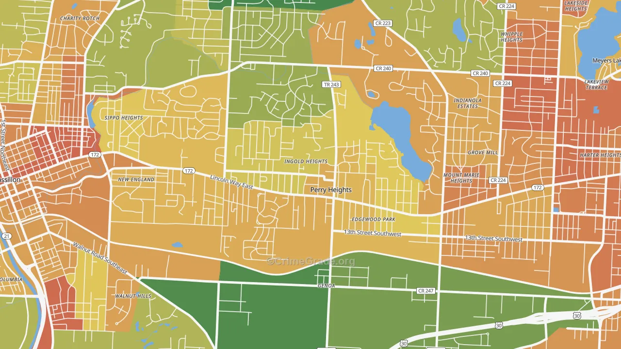 Perry Heights, OH Map of Vandalism Rates