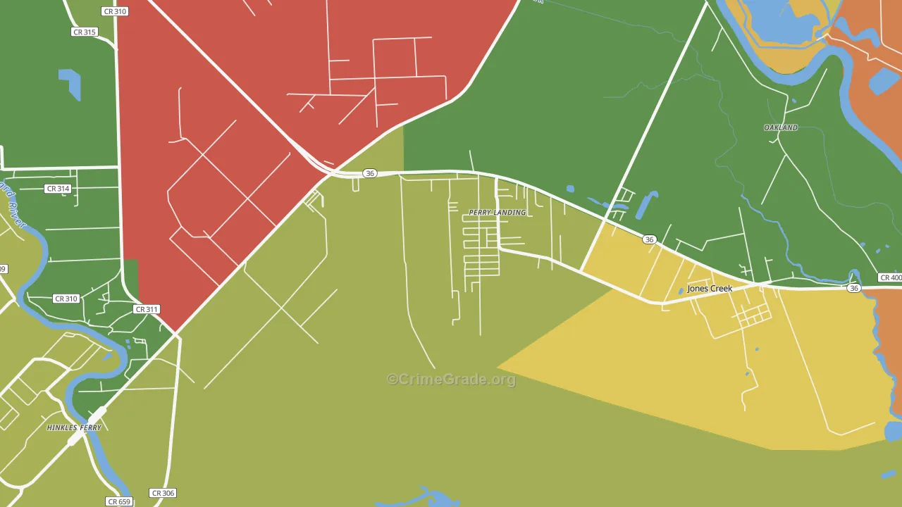 Perry Landing, TX Map of Vandalism Rates
