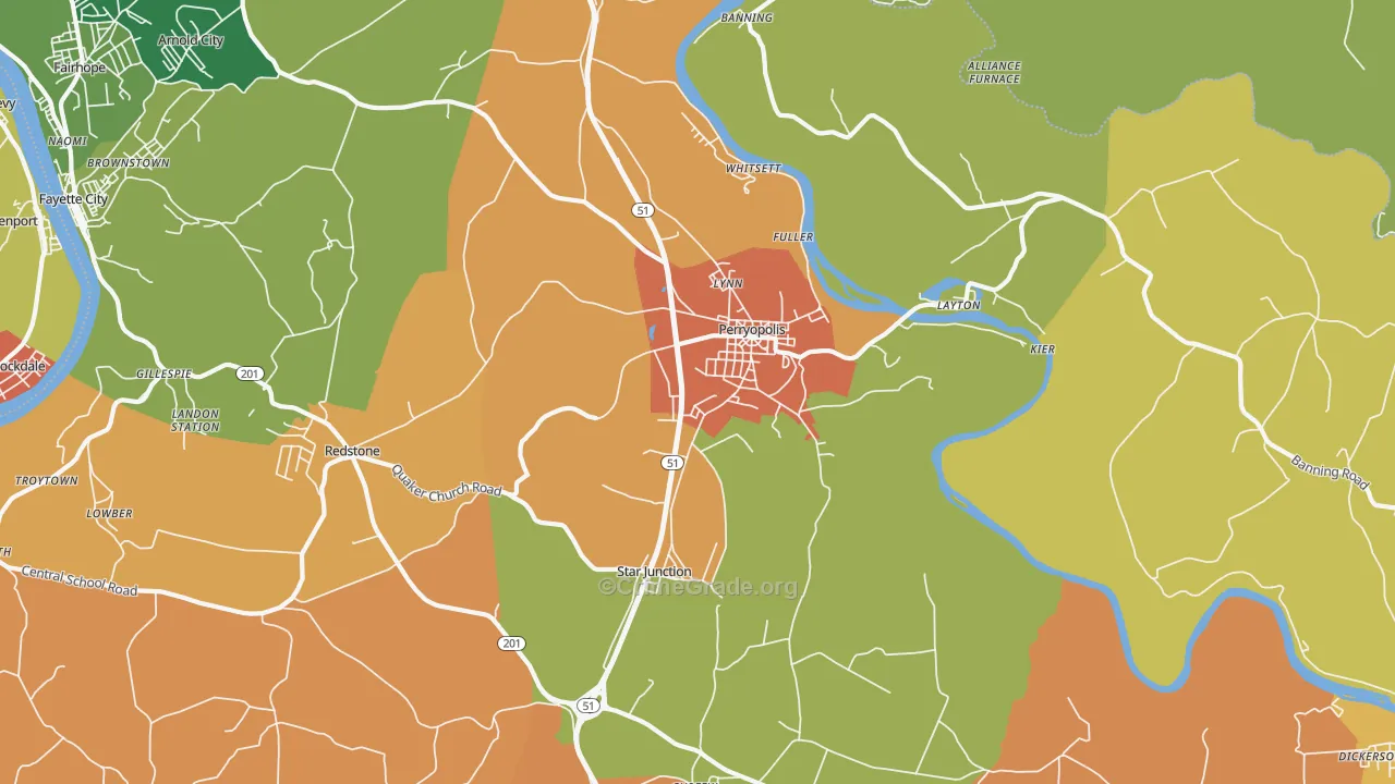 Perryopolis, PA Map of Vandalism Rates