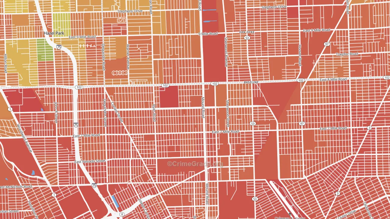 Pershing, Detroit, MI Map of Vandalism Rates