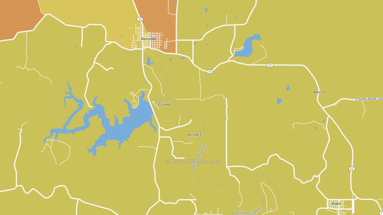 Pershing, OK Map of Vandalism Rates