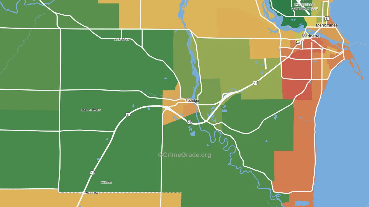 Peshtigo, WI Map of Vandalism Rates