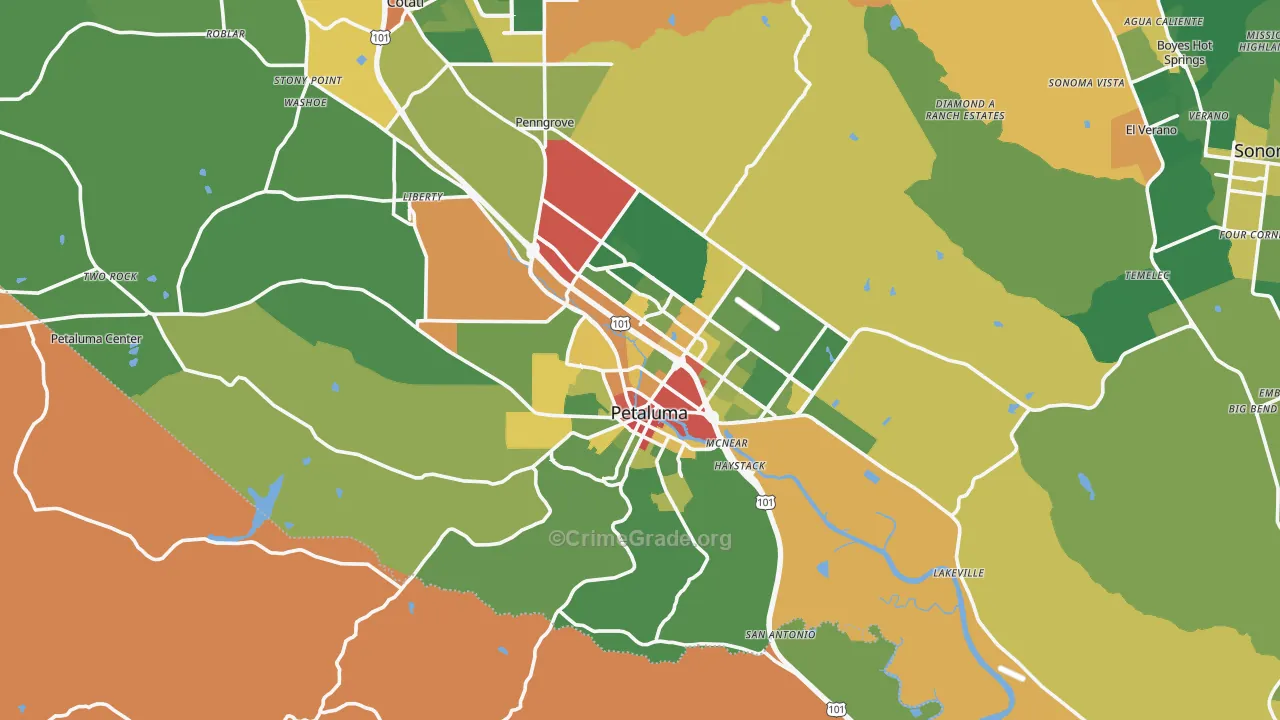Petaluma, CA Map of Vandalism Rates