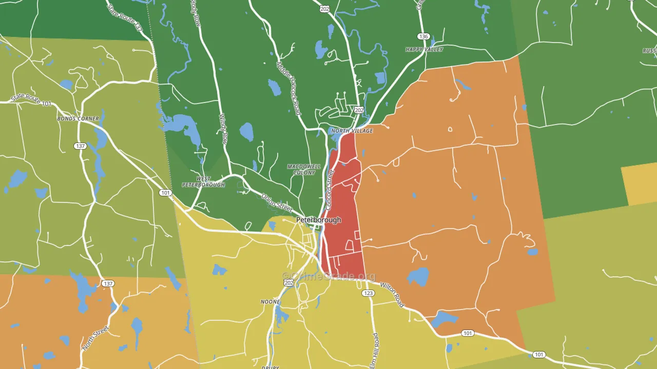 Peterborough, NH Map of Vandalism Rates