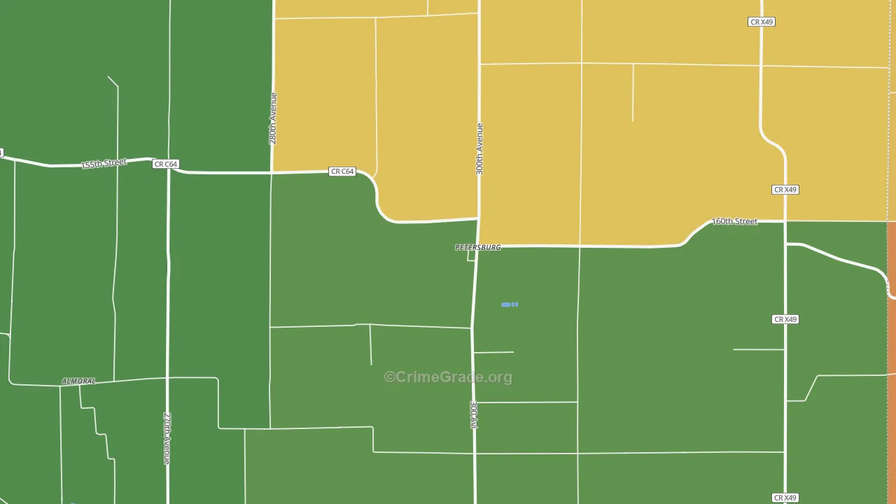 Petersburg, IA Map of Vandalism Rates