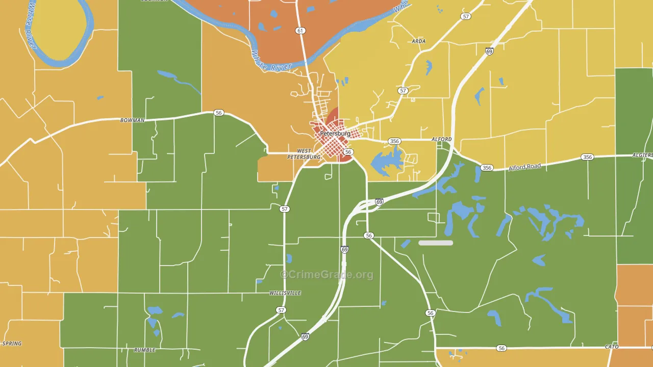 Petersburg, IN Map of Vandalism Rates