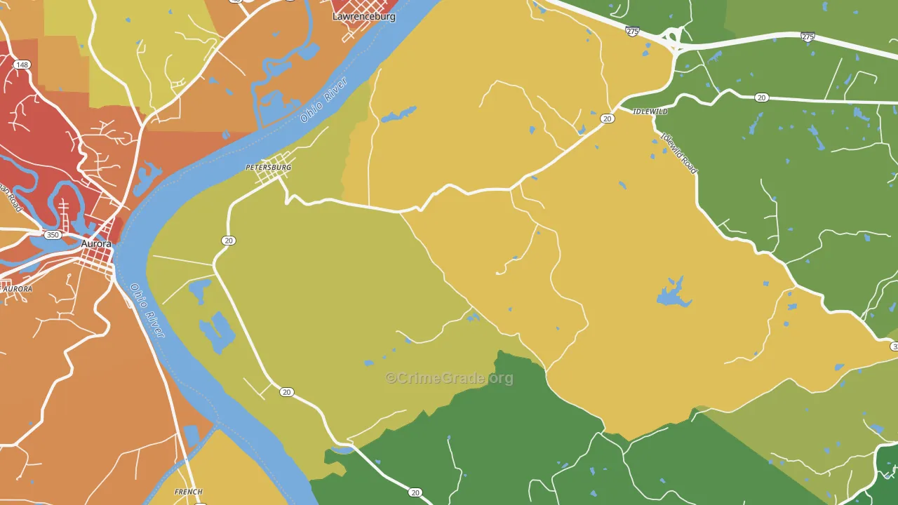 Petersburg, KY Map of Vandalism Rates