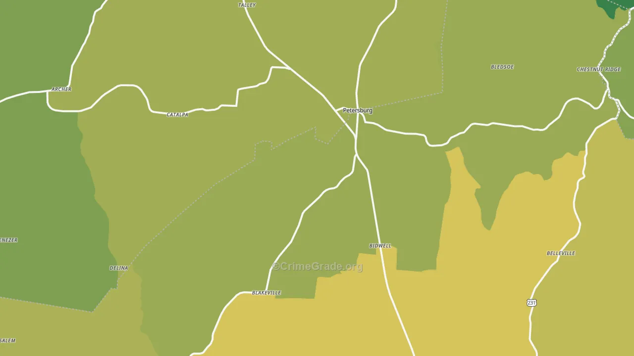Petersburg, TN Map of Vandalism Rates