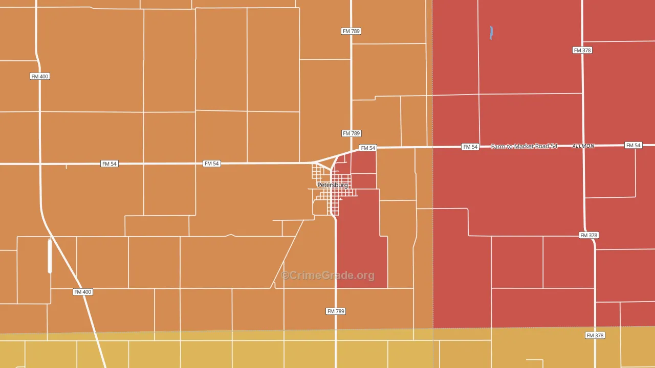 Petersburg, TX Map of Vandalism Rates