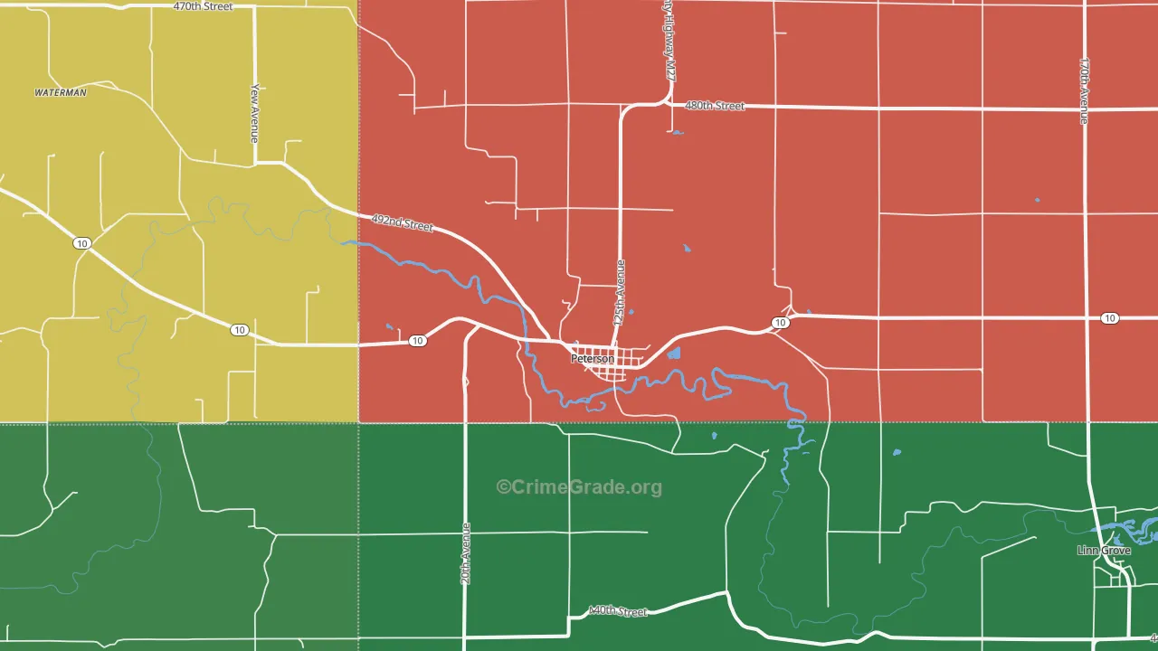 Peterson, IA Map of Vandalism Rates