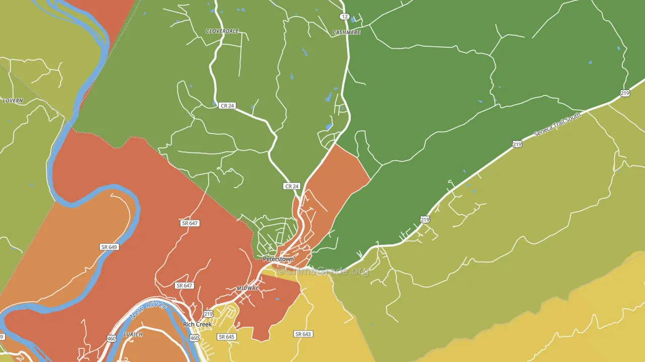 Peterstown, WV Map of Vandalism Rates