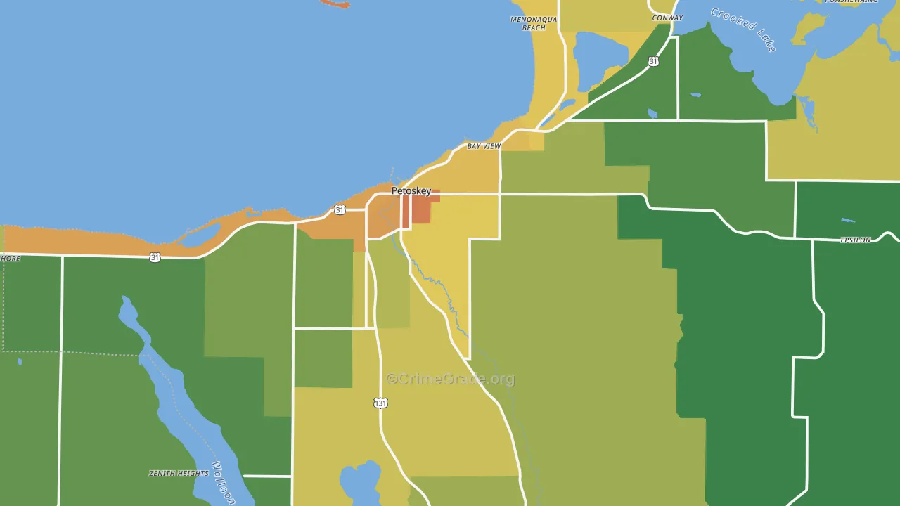 Petoskey, MI Map of Vandalism Rates