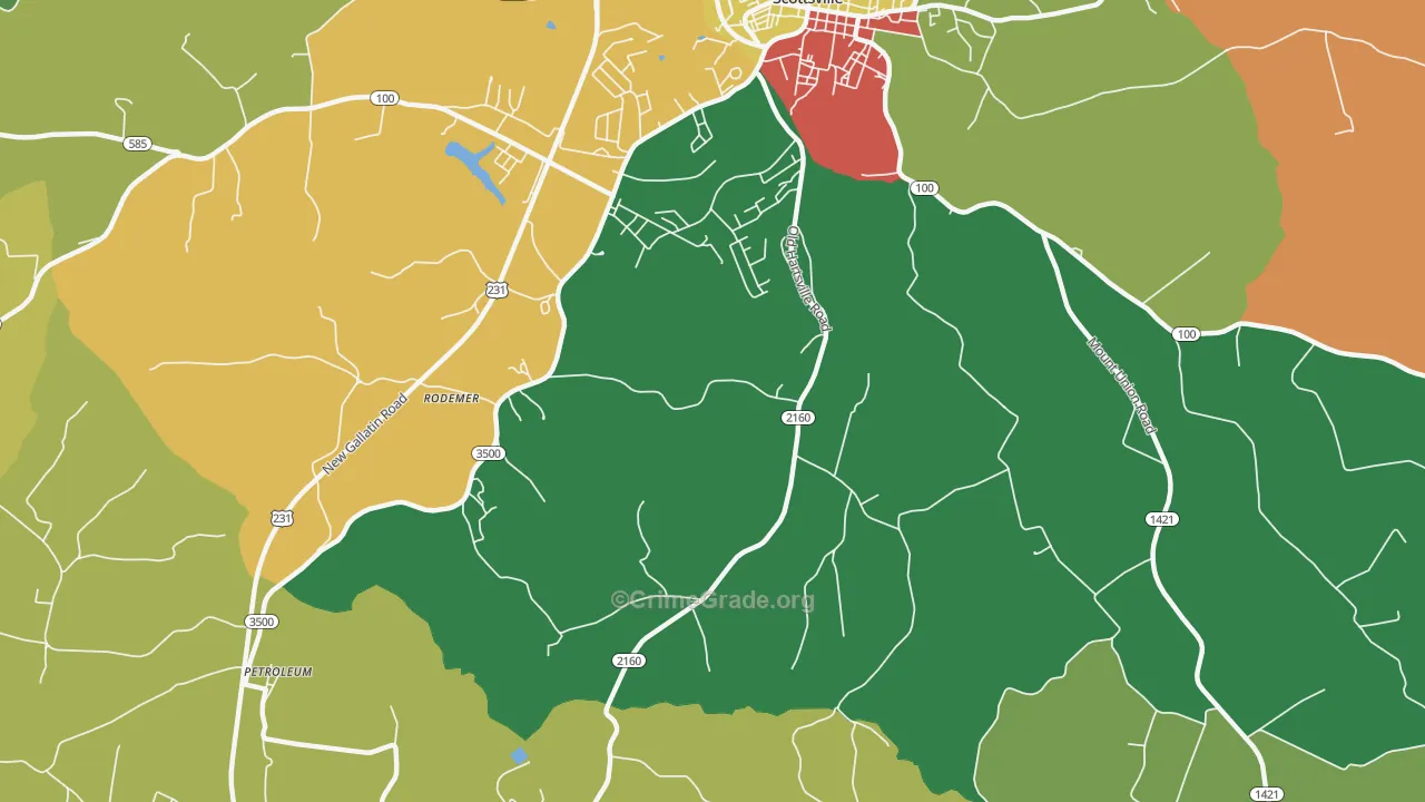 Petroleum, KY Map of Vandalism Rates