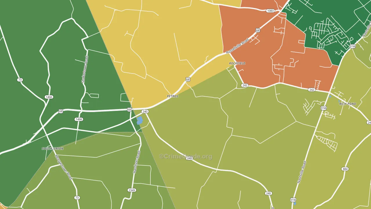 Petros, KY Map of Vandalism Rates