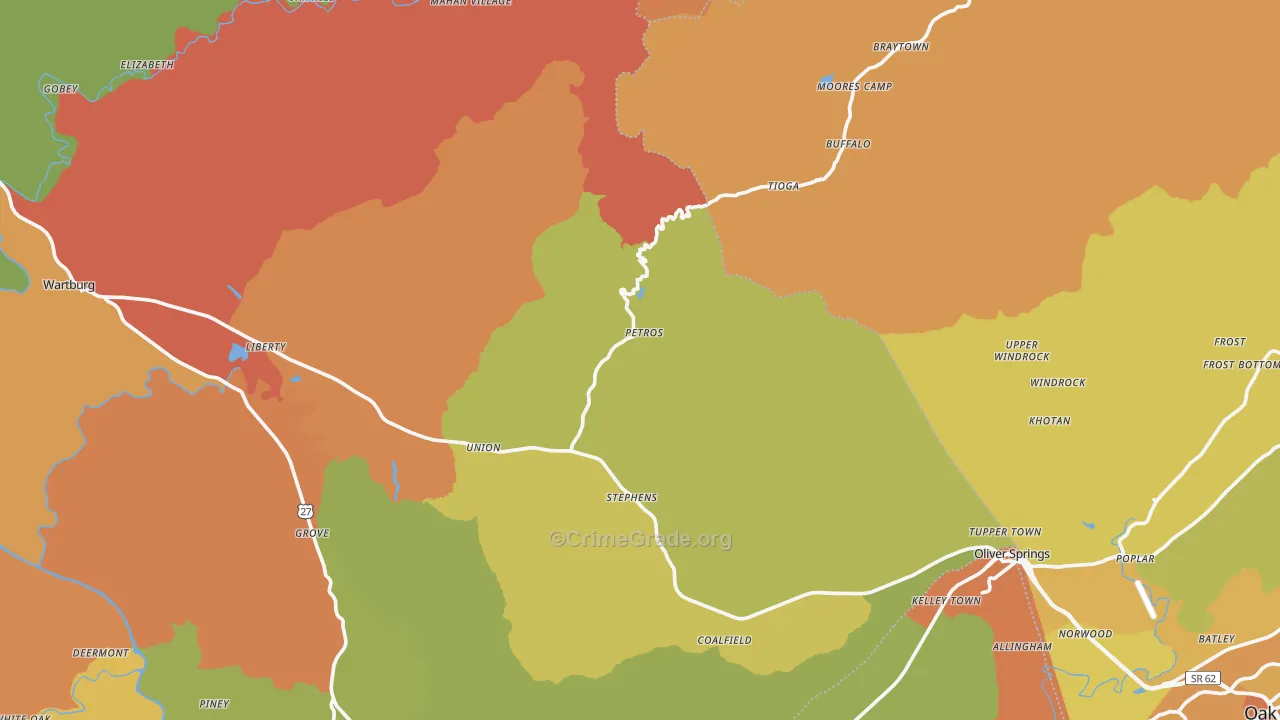 Petros, TN Map of Vandalism Rates