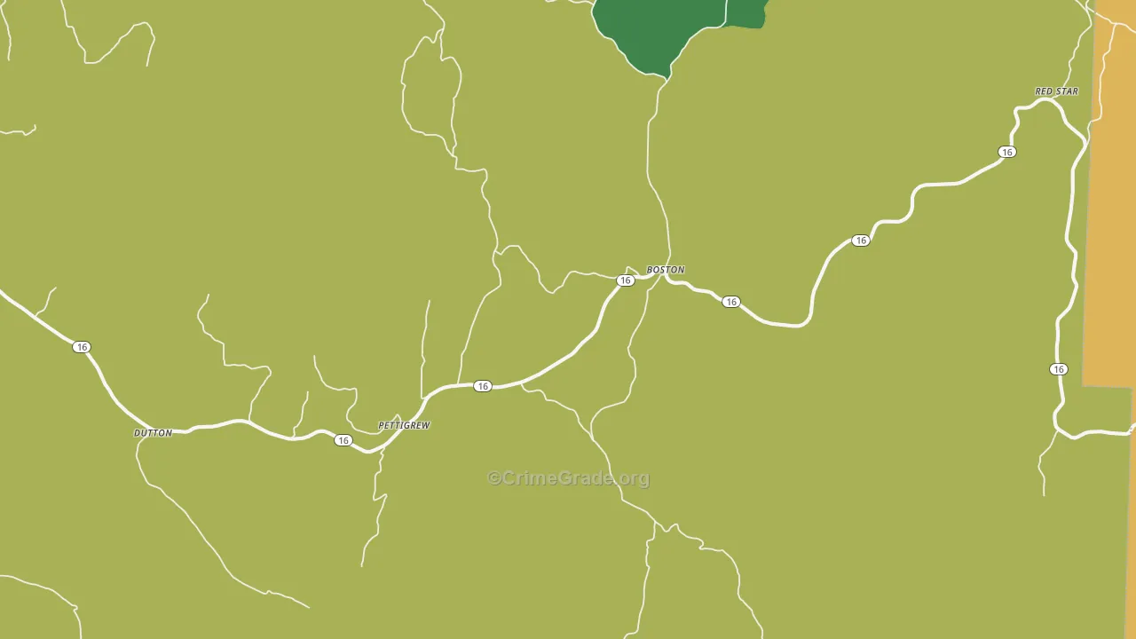 Pettigrew, AR Map of Vandalism Rates