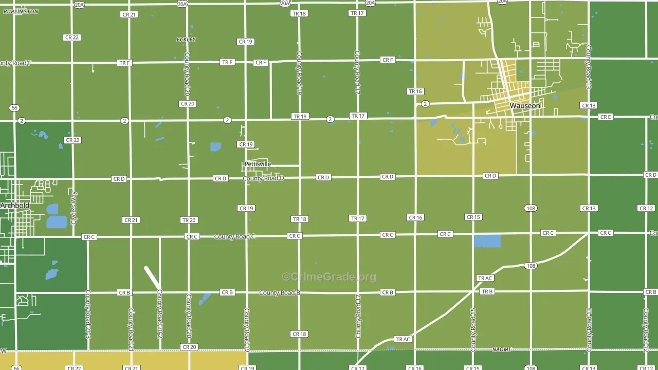 Pettisville, OH Map of Vandalism Rates