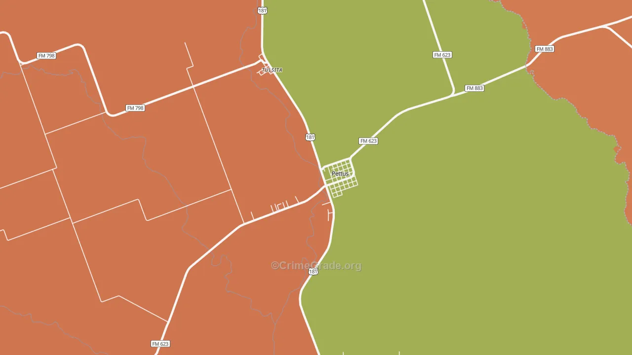 Pettus, TX Map of Vandalism Rates
