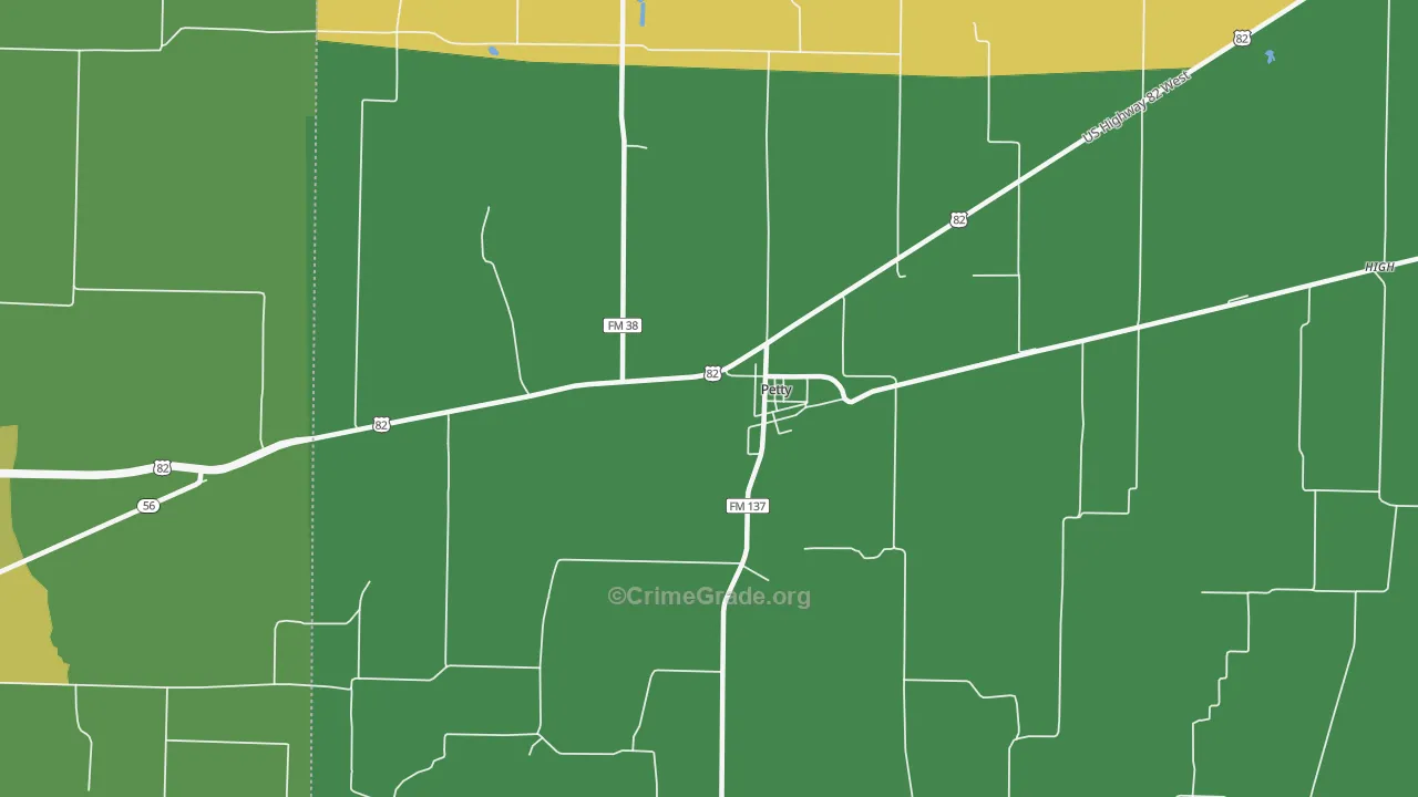 Petty, TX Map of Vandalism Rates