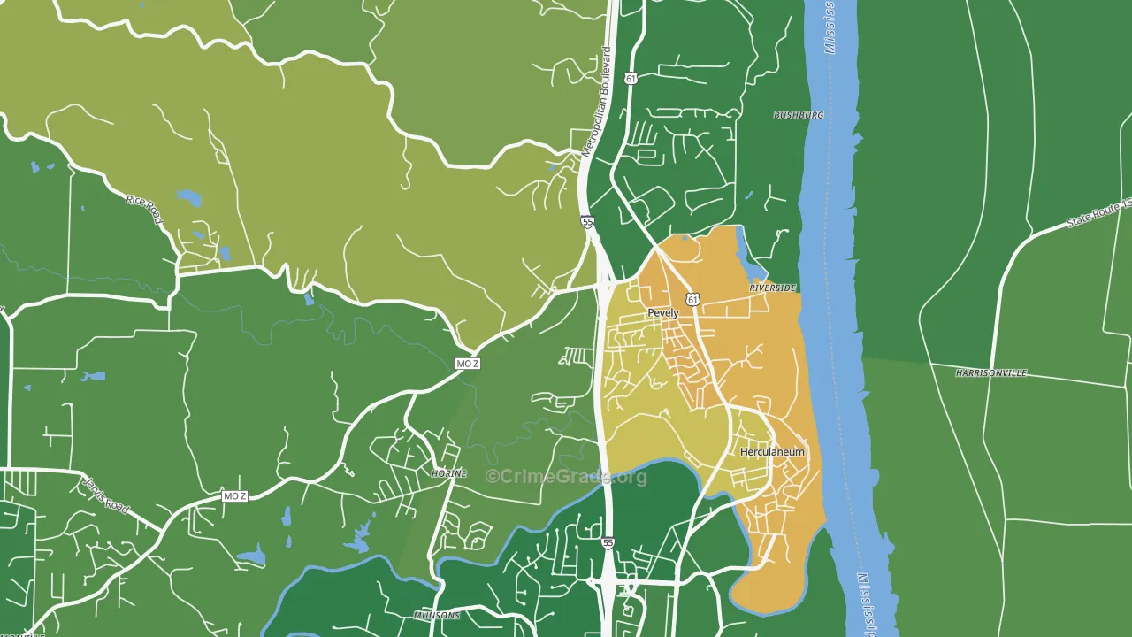 Pevely, MO Map of Vandalism Rates