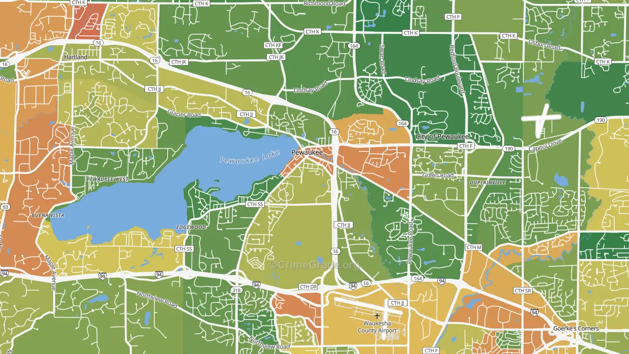 Pewaukee, WI Map of Vandalism Rates