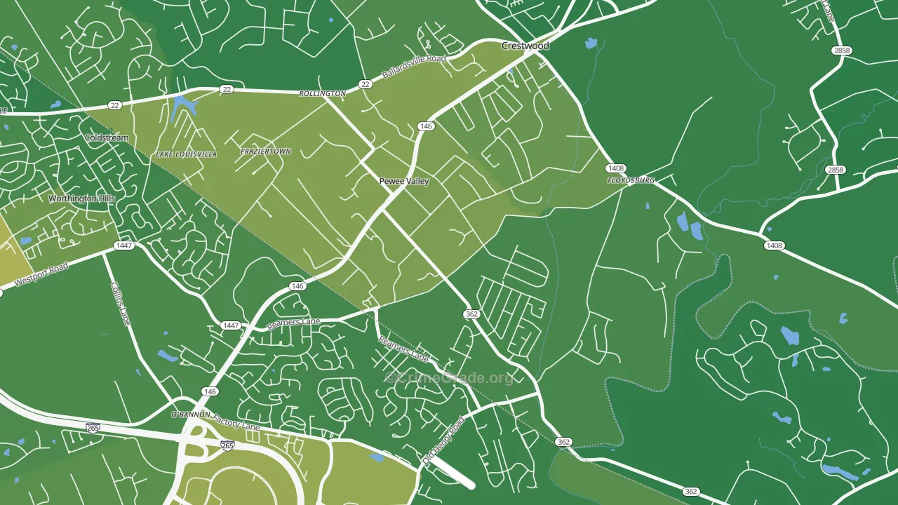 Pewee Valley, KY Map of Vandalism Rates