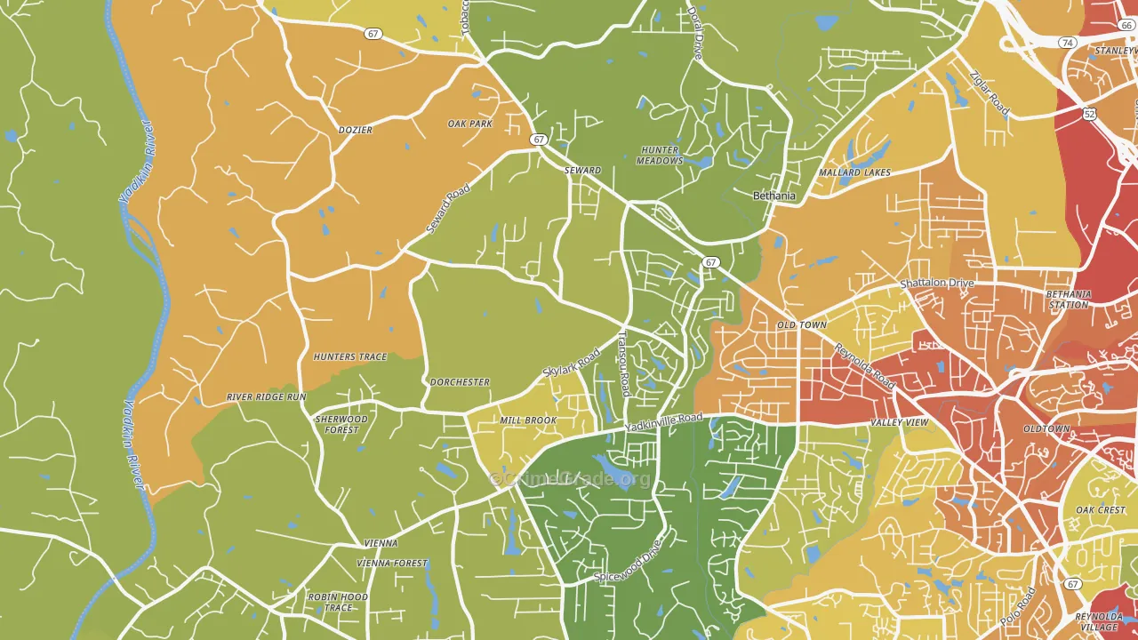Pfafftown, NC Map of Vandalism Rates