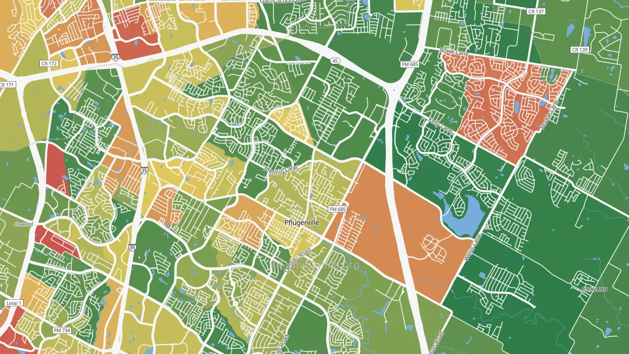 Pflugerville, TX Map of Vandalism Rates