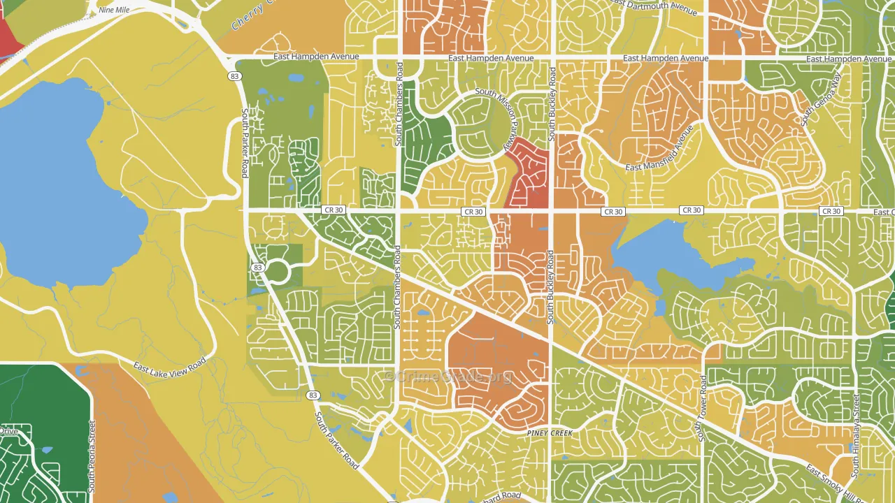 Pheasant Run, Aurora, CO Map of Vandalism Rates