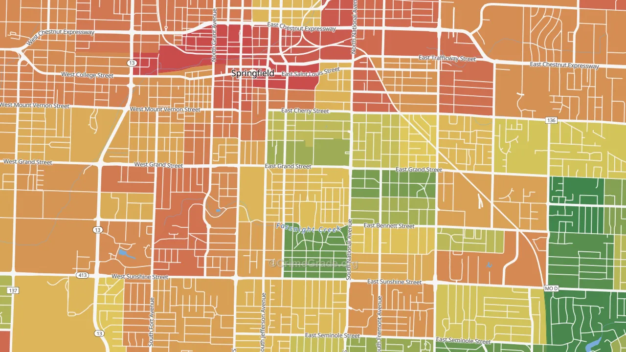 Phelps, Springfield, MO Map of Vandalism Rates