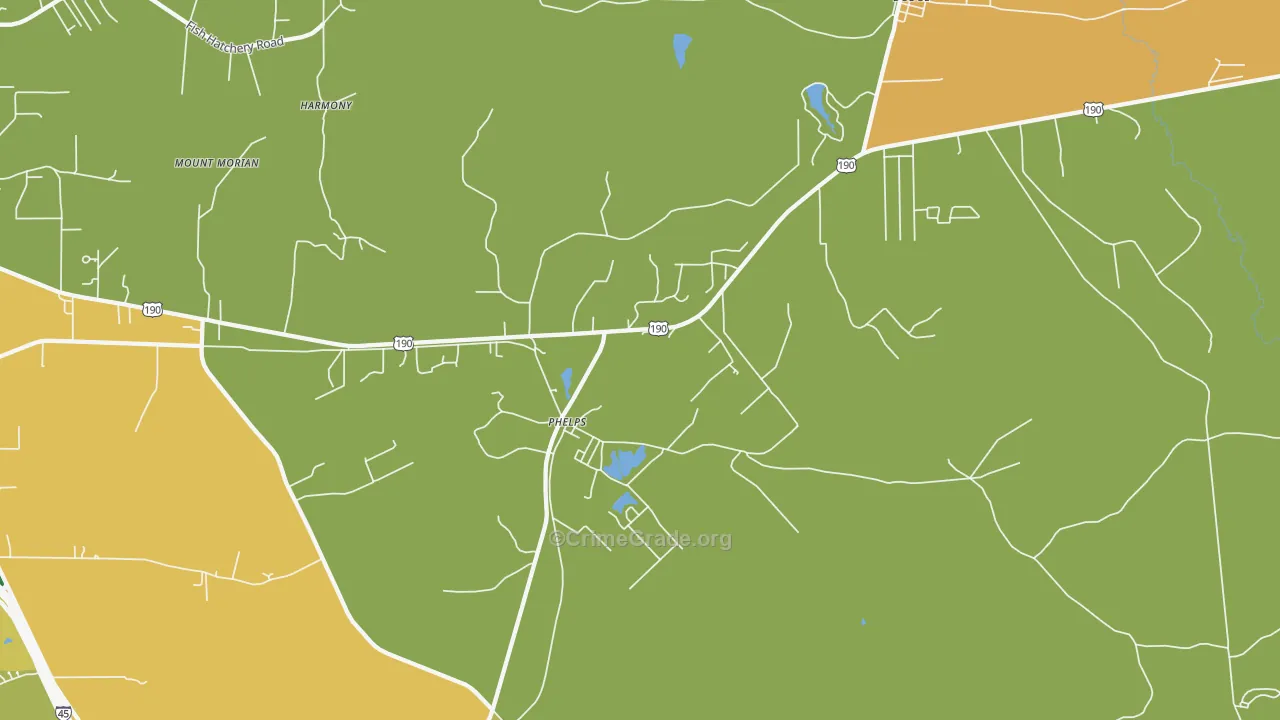 Phelps, TX Map of Vandalism Rates