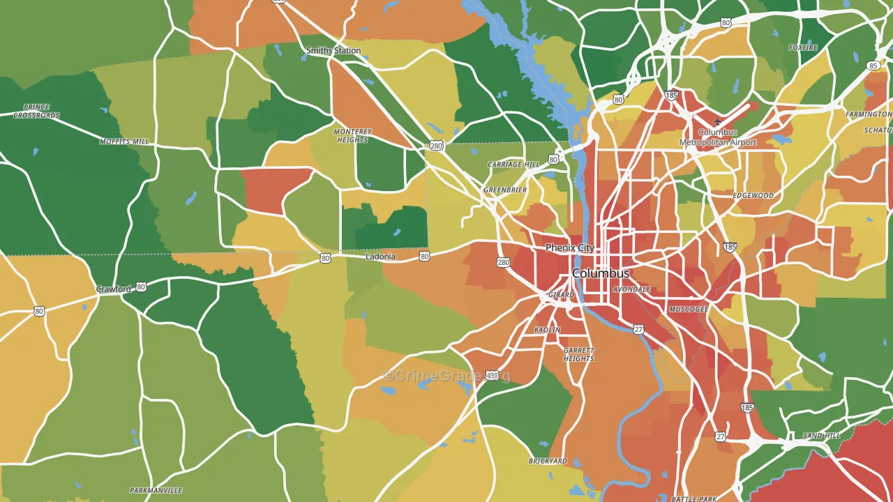 Phenix City, AL Map of Vandalism Rates