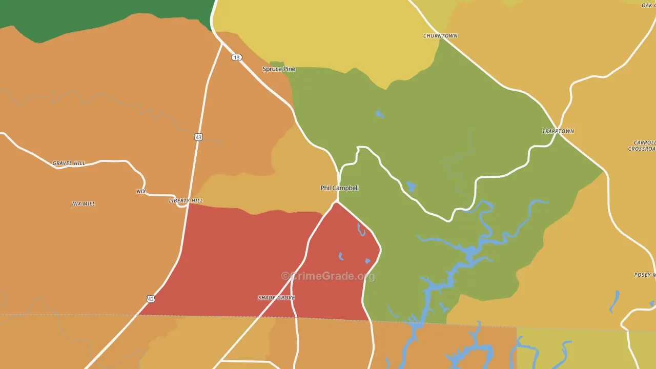 Phil Campbell, AL Map of Vandalism Rates