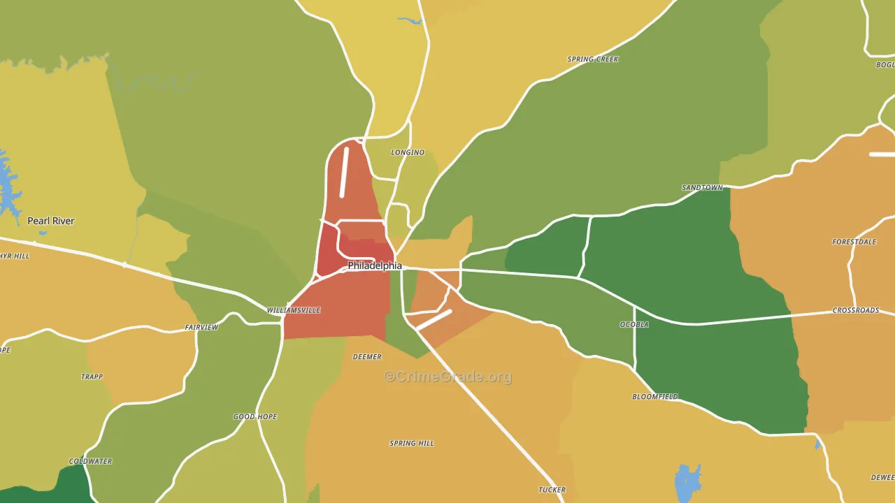 Philadelphia, MS Map of Vandalism Rates